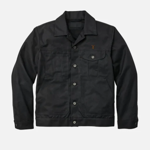 Rip-wheeler-yellowstone-black-cotton-jacket-with-y-logo-on-chest front view
