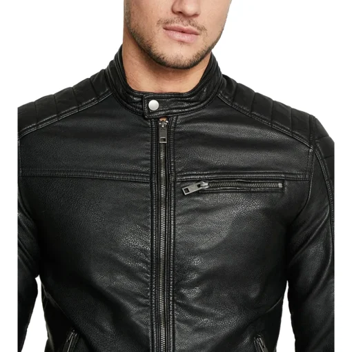 Men’s Rocky Casual Black Biker Jacket - Image 4