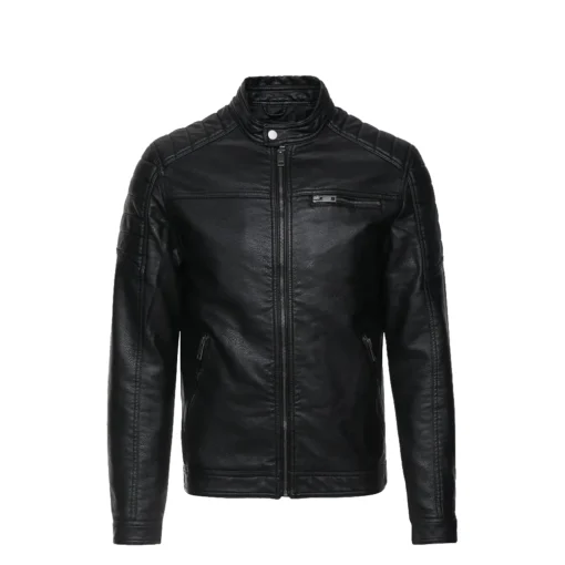 Men’s Rocky Casual Black Biker Jacket - Image 3