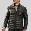 Material: Real Leather Internal Lining: Shearling Front Style: Zip Fastening Collar: Fur Collar Cuffs : Rib Knitted Hemline Pockets: Outside & Inside Pockets Color: Black