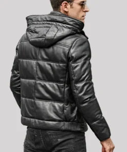 St. Louis Men’s Flavor Leather Puffer Jacket Removable Hooded