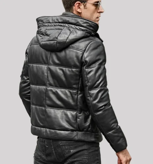 St. Louis Men’s Flavor Leather Puffer Jacket Removable Hooded