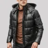 St. Louis Men’s Flavor Leather Puffer Jacket Removable Hooded