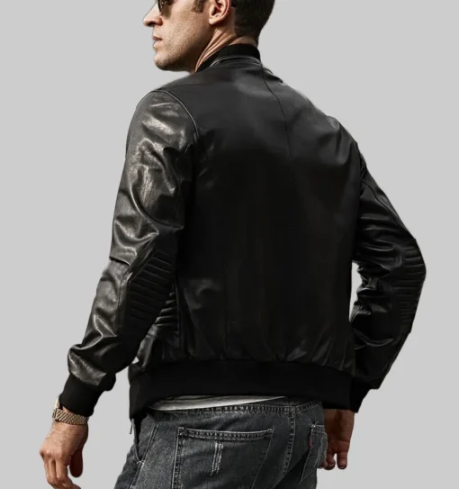 Material: Real Leather Internal Lining: Polyester Front Style: Zip Fastening Collar: Snap Style Ribbed Collar Cuffs : Rib Knitted Hemline Pockets: Outside & Inside Pockets Color: Black