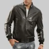 Tucson Mens Stand collar Real Leather Moto Jacket Knit Trim