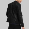 Outer Shell: 100% Genuine Leather Leather Type: Lambskin Lining Material: 100% viscose Closure Style: Zipper Collar Style: Asymmetrical Cuff Style: Zipper Inside Pockets: Two Outside Pockets: Two Color: Black Pattern: Solid color