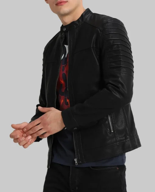 Faux Cafe Racer Leather Jacket