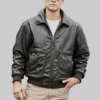 Weston Men’s Black Aviator Cowhide Leather Bomber Jacket