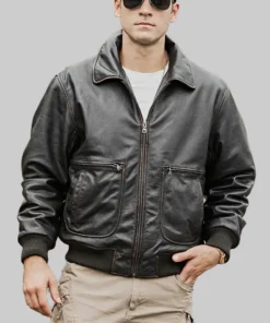 Weston Men’s Black Aviator Cowhide Leather Bomber Jacket