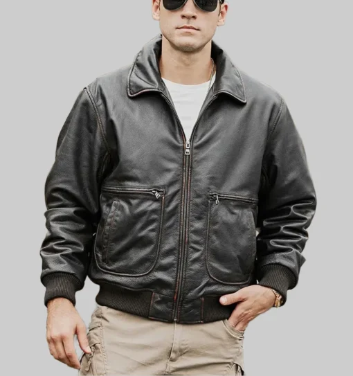 Weston Men’s Black Aviator Cowhide Leather Bomber Jacket