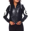 Womens Black 8 Ball Bomber Leather Jacket 1 image