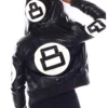 Womens Black 8 Ball Bomber Leather Jacket 2 image