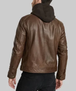 Outer Shell: 100% Genuine Leather Leather Type: Sheepskin Lining Material: Quilted Polyester Lining Hood Detail: Removable, Drawstring Closure Style: Zipper Collar Style: Hooded Cuff Style: Adjustable cuffs with snaps Inside Pockets: Two Outside Pockets: Four Color: Dark Brown Our model is 6′ tall and wearing size M