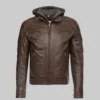 Eric Dark Brown Shearling Hooded Motorcycle Leather Jacket