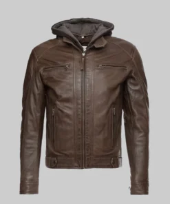 Eric Dark Brown Shearling Hooded Motorcycle Leather Jacket