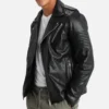 Black Asymmetrical Belted Biker Leather Jacket