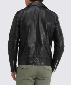 Black Asymmetrical Belted Biker Leather Jacket
