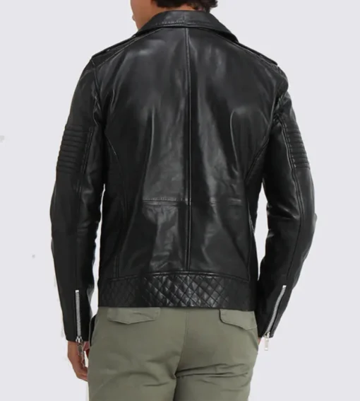 Black Asymmetrical Belted Biker Leather Jacket
