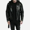 Black Asymmetrical Hooded Biker Jacket