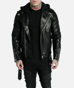 Black Asymmetrical Hooded Biker Jacket