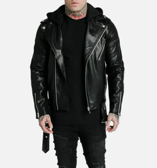 Black Asymmetrical Hooded Biker Jacket