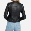 Black Quilted Cafe Racer Collar Leather Jacket 1 image