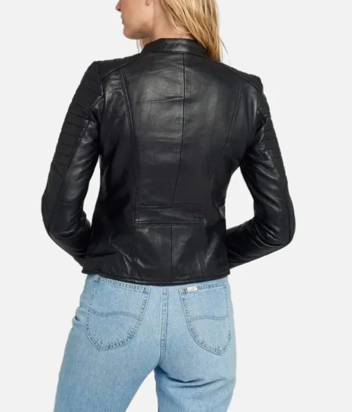 Women’s Black Quilted Leather Jacket - Image 2