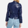 Blue Cafe Race Stand Collar Leather Jacket 1 image