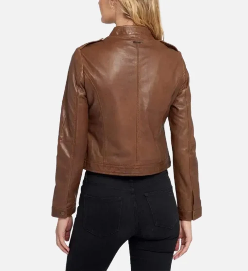 Women’s Light Brown Cafe Racer Jacket - Image 2
