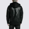 Leon Black Shearling Asymmetrical Hooded Biker Leather Jacket 1 image