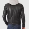 Mens Alpha Black Hoodie Real Leather Jacket 1 image