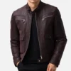 Men's Asher Dark Maroon Leather Jacket