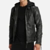 Men’s Black Hooded Biker Jacket front view