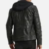 Men’s Black Hooded Biker Jacket back view