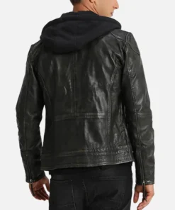 Men’s Black Hooded Biker Jacket back view