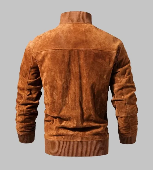 Mens Brown Suede Leather Bomber Jacket