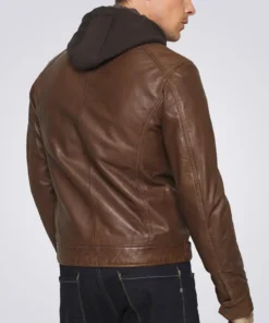 Men's Dylan Brown Hooded Biker Leather Jacket