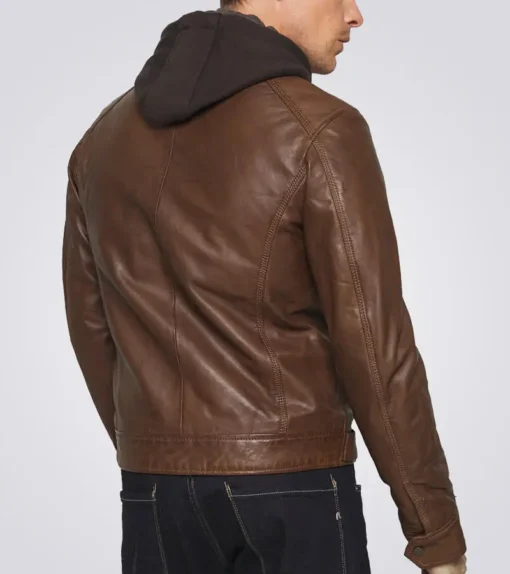 Men's Dylan Brown Hooded Biker Leather Jacket