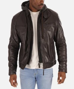 Men’s Dark Brown Hooded Leather Jacket