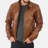 Mens Eriko Hooded Cognac Buffalo Leather Jacket image