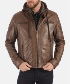 Men’s Mocca Hooded Leather Jacket