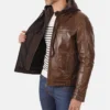 Mens Hooded Mocca Genuine Buffalo Leather Jacket 1 image