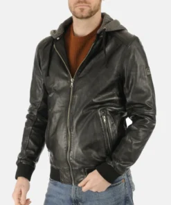 Men's Hooded Black Leather Jacket