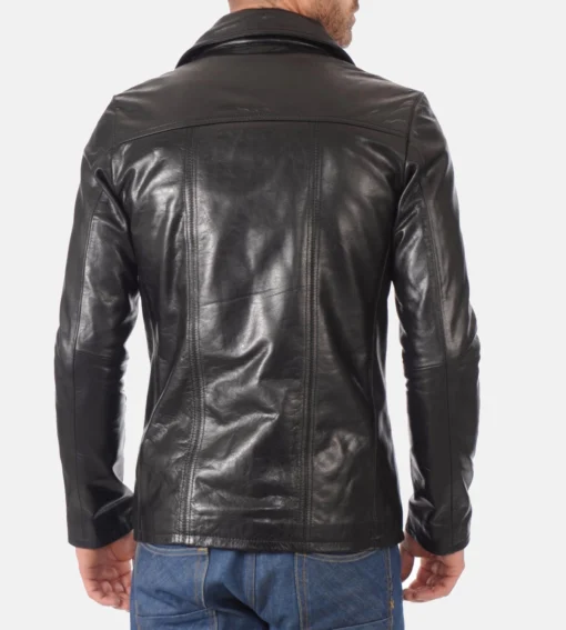 Men's Black Hooded Genuine Leather Jacket - Image 3
