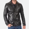 Mens Kansas Black Genuine Buffalo Leather Jacket image