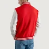 Mens Red and White Wool Varsity Jacket with Leather Sleeves 3 image