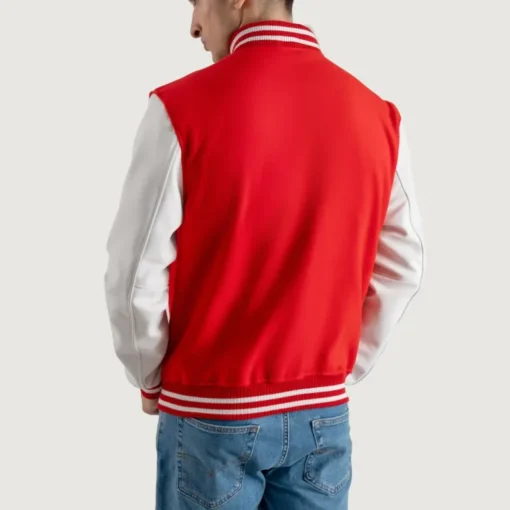 Men's Red Wool & Leather Varsity Jacket - Image 2