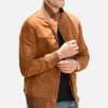 Mens Brown Suede Leather Bomber Jacket