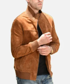 Mens Brown Suede Leather Bomber Jacket