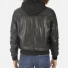 Mens Teddy Ball Black Genuine Leather Removable Hooded Jacket 1 image